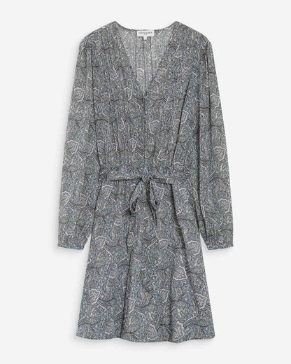 Robe courte évasée col V manches longues ciel Violette