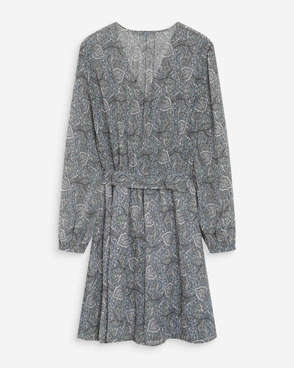 Robe courte évasée col V manches longues ciel Violette