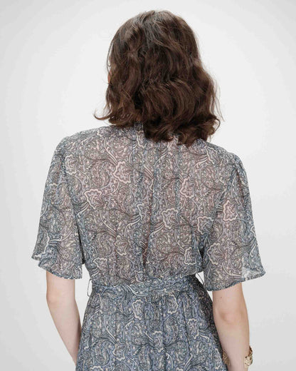 Robe longue évasée imprimé cachemire bohème ciel Venelle