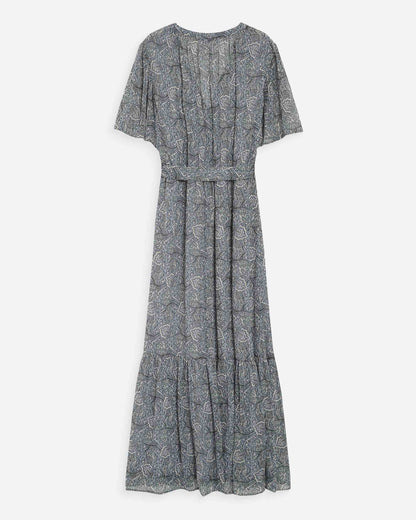 Robe longue évasée imprimé cachemire bohème ciel Venelle