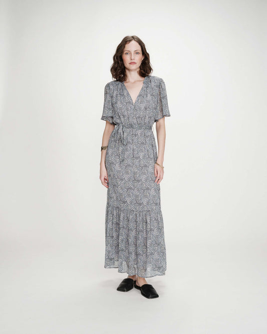 Robe longue évasée imprimé cachemire bohème ciel Venelle