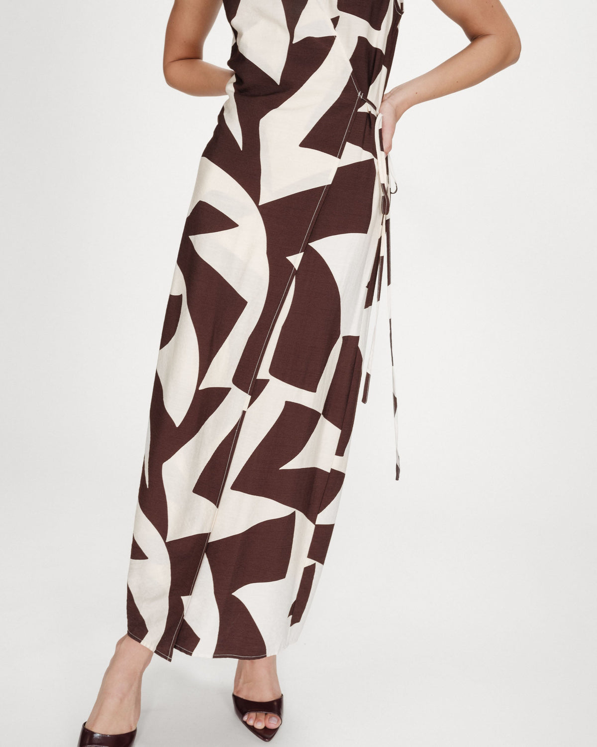 Robe portefeuille imprimé géométrique chocolat Velline