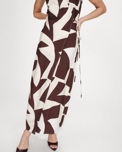 Robe portefeuille imprimé géométrique chocolat Velline