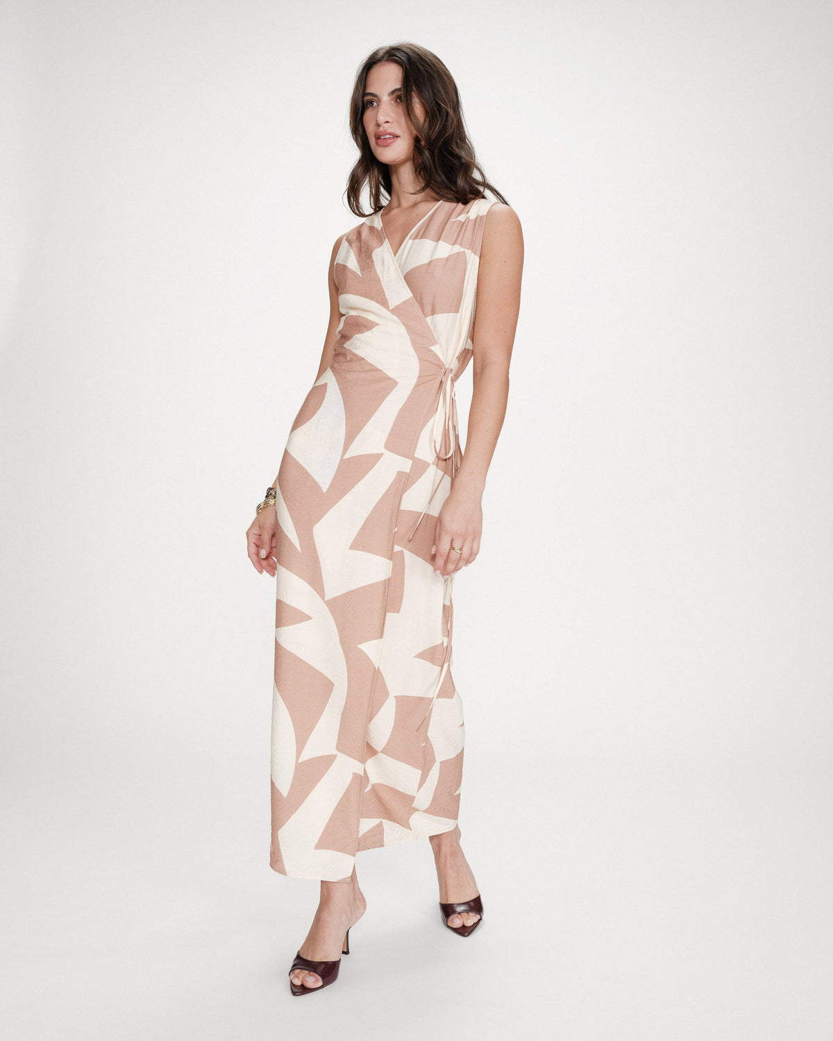 Robe portefeuille imprimé géométrique mocha Velline