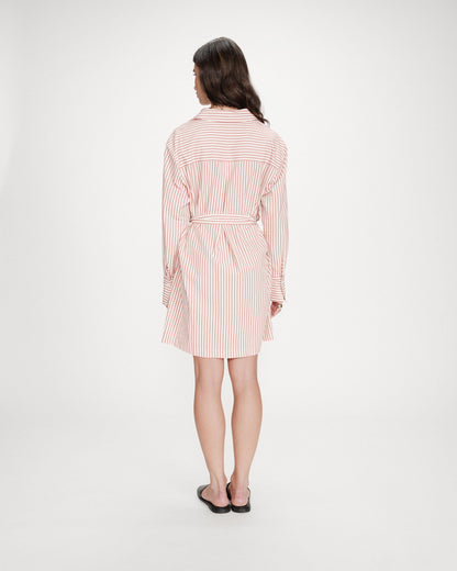Robe chemise courte à rayures ceinturée corail Visery