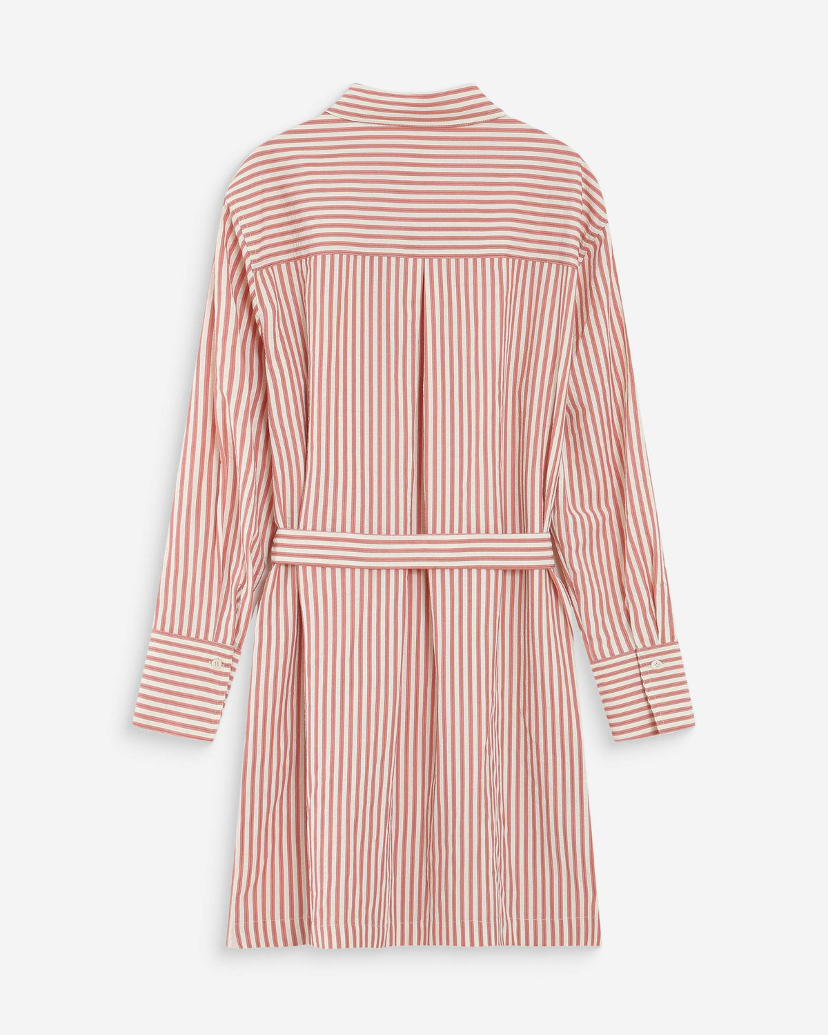 Robe chemise courte à rayures ceinturée corail Visery