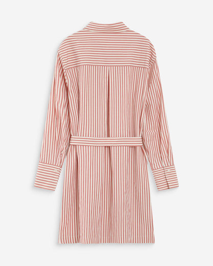Robe chemise courte à rayures ceinturée corail Visery
