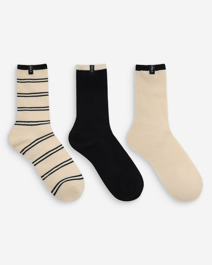 Chaussettes mi-hautes douces à bords contrastés rayure Volta