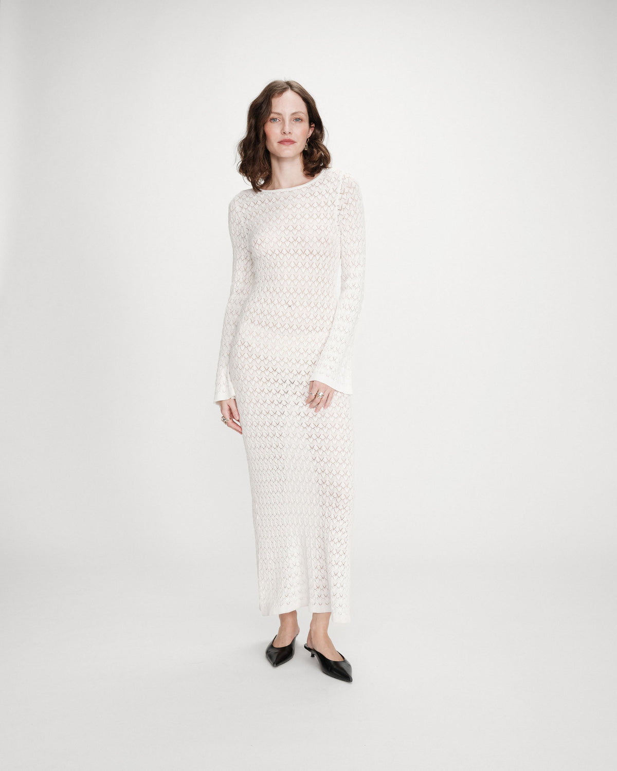 Robe longue en maille ajustée ecru Verdad