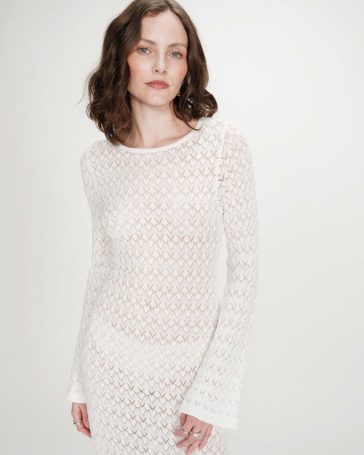 Robe longue en maille ajustée ecru Verdad