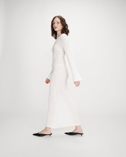 Robe longue en maille ajustée ecru Verdad
