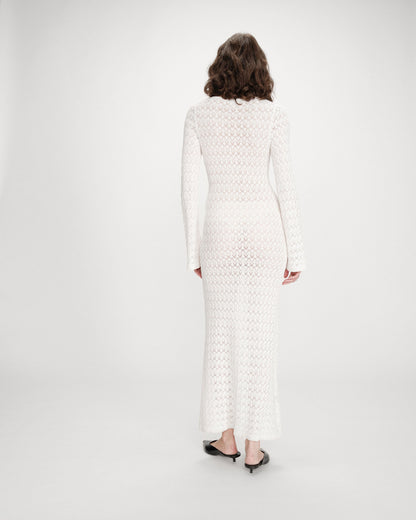 Robe longue en maille ajustée ecru Verdad