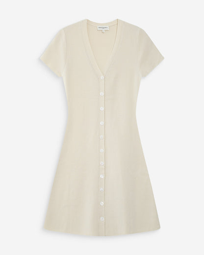 Robe courte en maille boutonnée col V ecru Venezuela