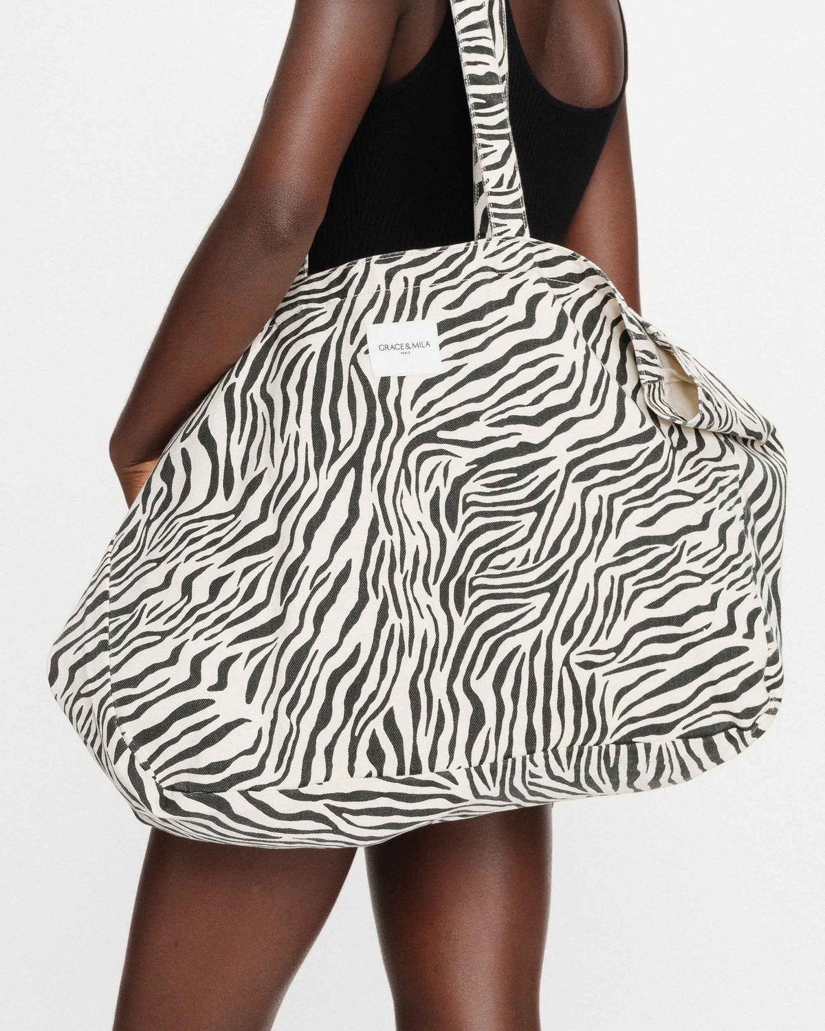 Tote bag large en denim à motif zebre Voyage