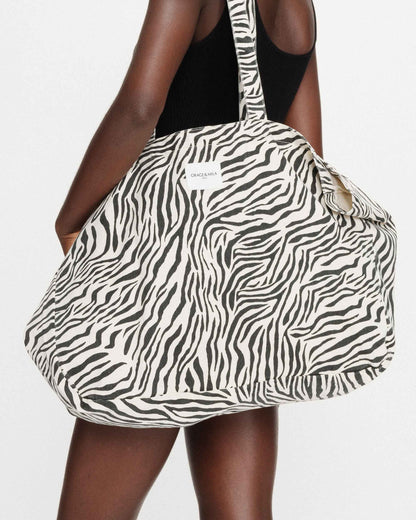 Tote bag large en denim à motif zebre Voyage