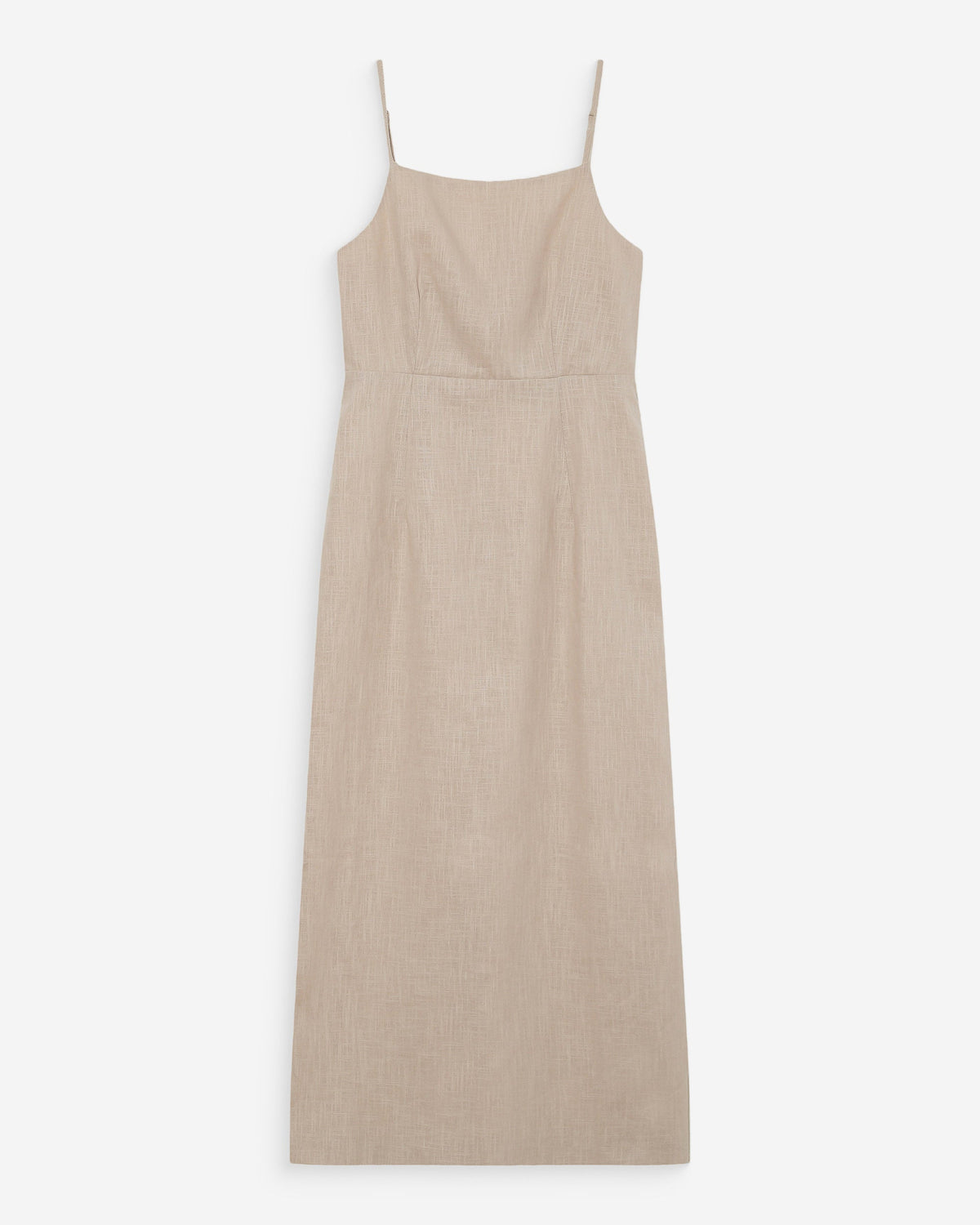Robe longue en lin ajustée col carré sable Veranys