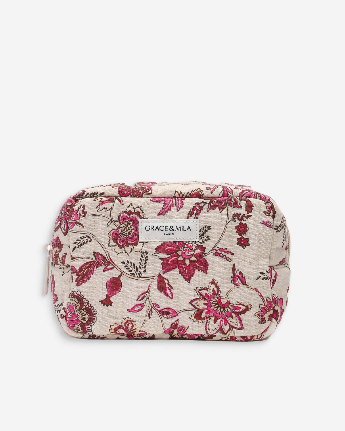 Trousse matelassée en toile de coton imprimée fleur Vanette