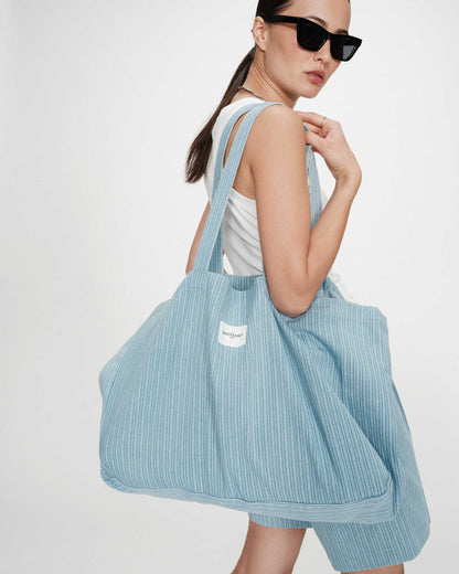 Tote bag large en denim à motif stripedblue Vacation