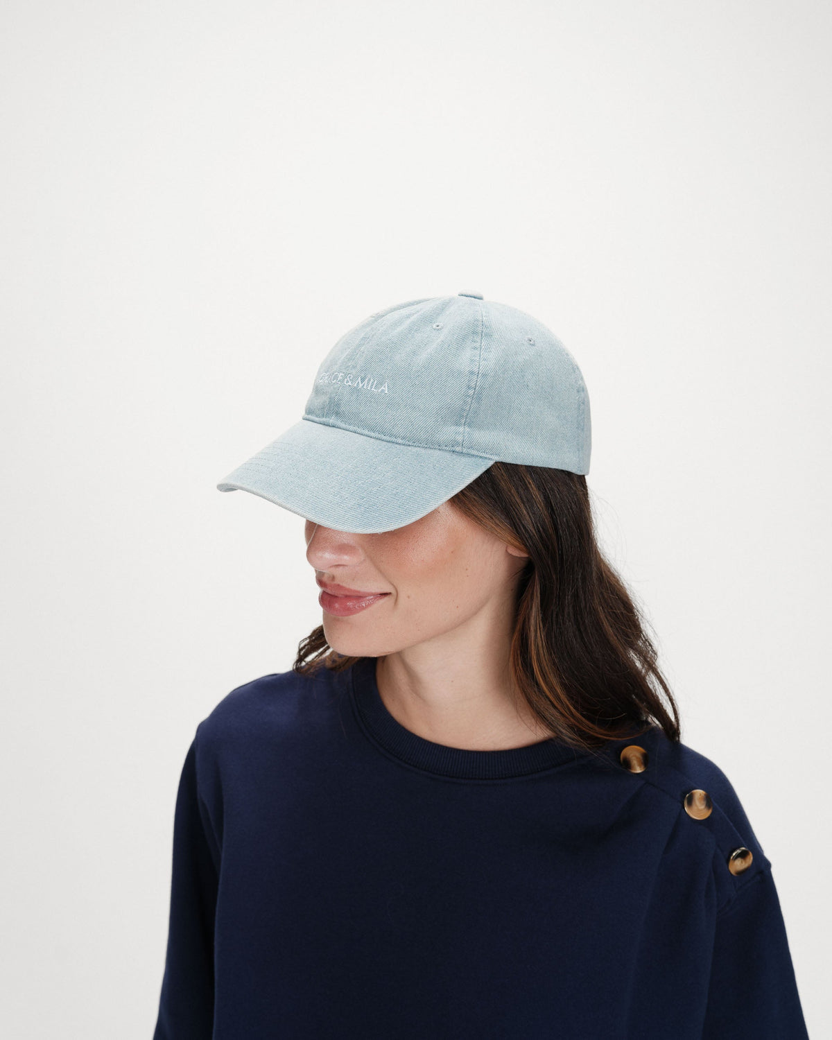 Casquette en coton réglable brodée devant skyblue Slimane