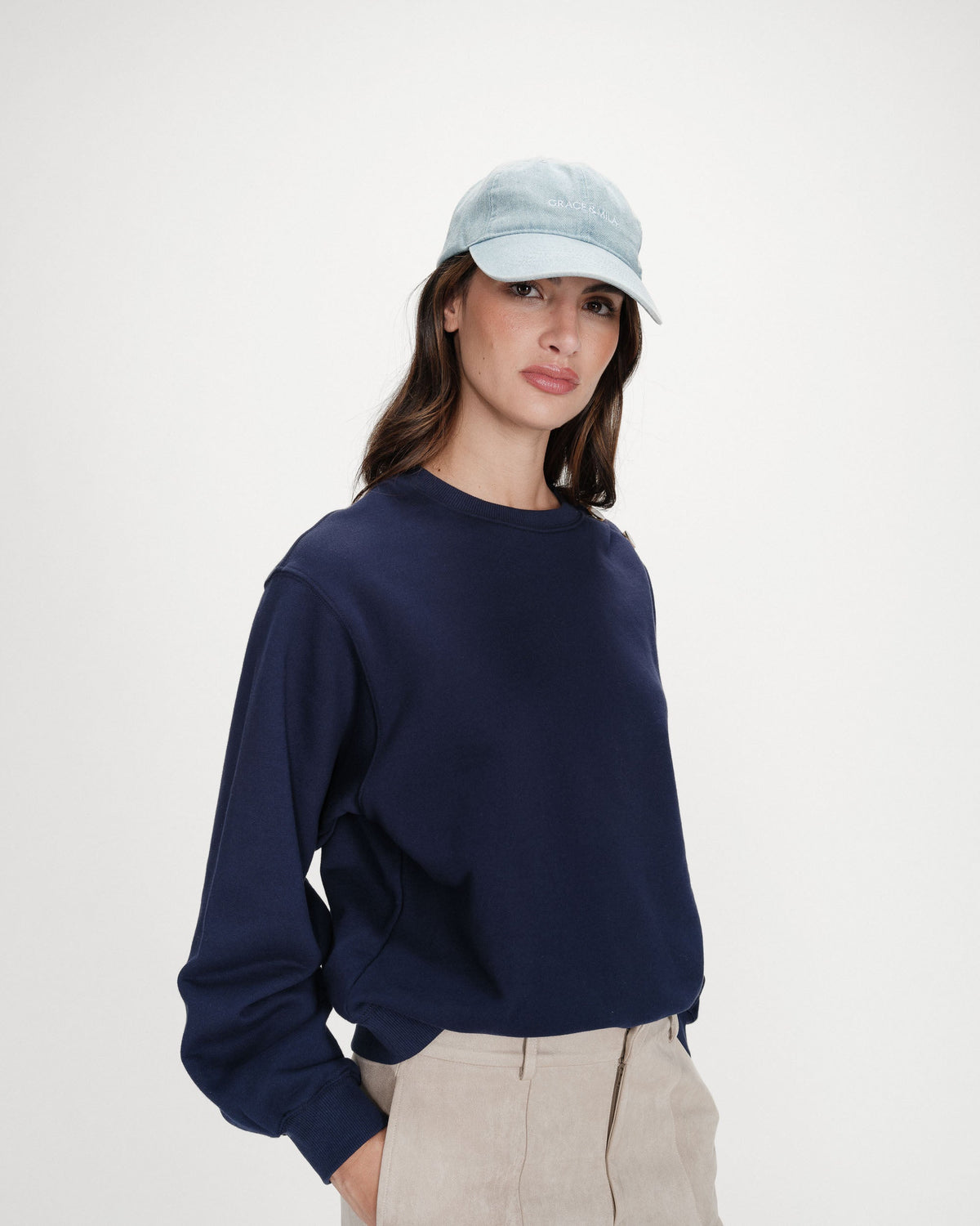 Casquette en coton réglable brodée devant skyblue Slimane