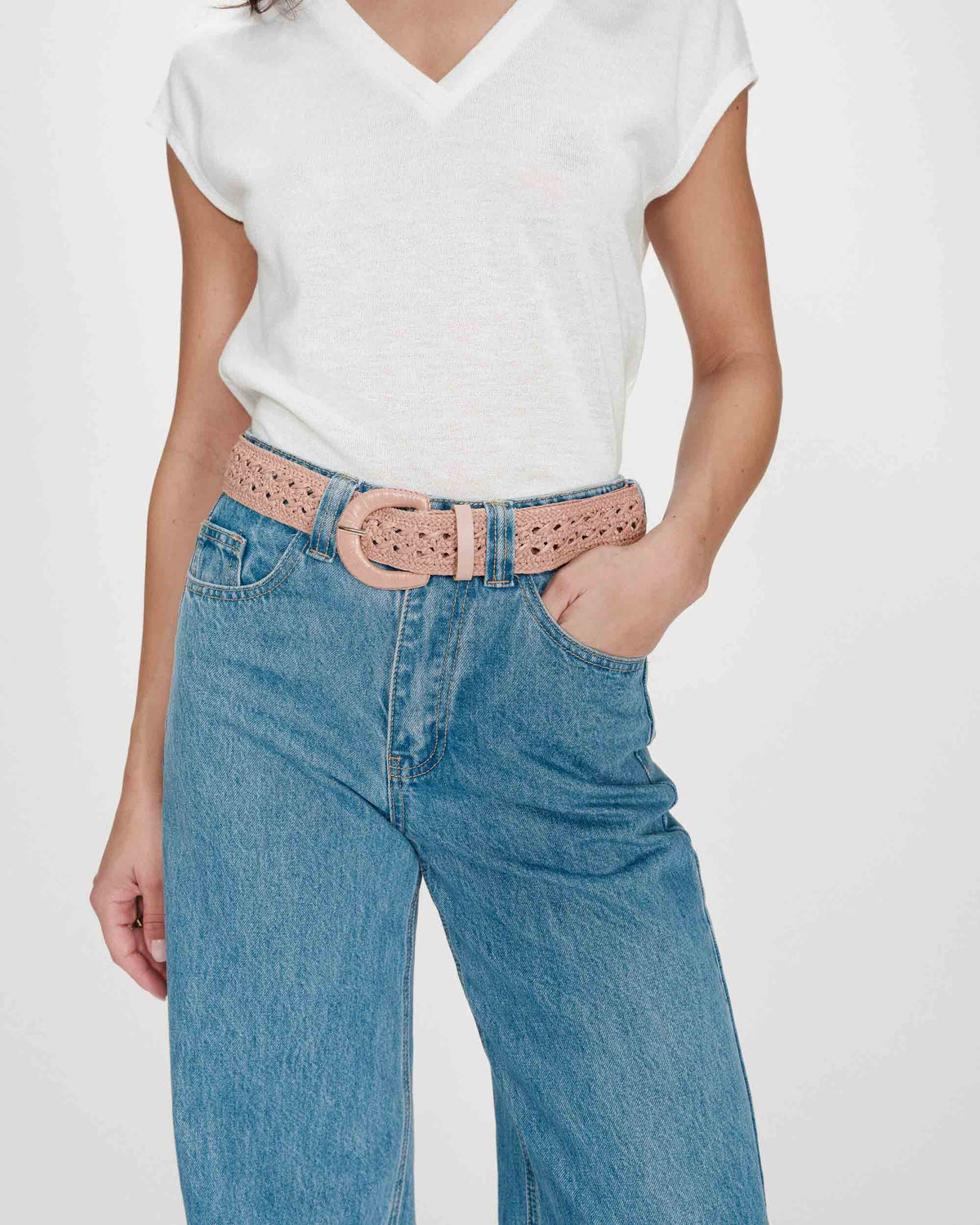 Ceinture tissée effet raphia boucle assortie blush Vallois