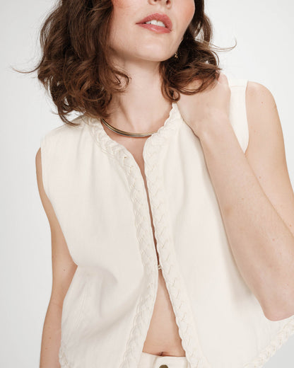 Veste sans manches en denim droite courte ecru Verona