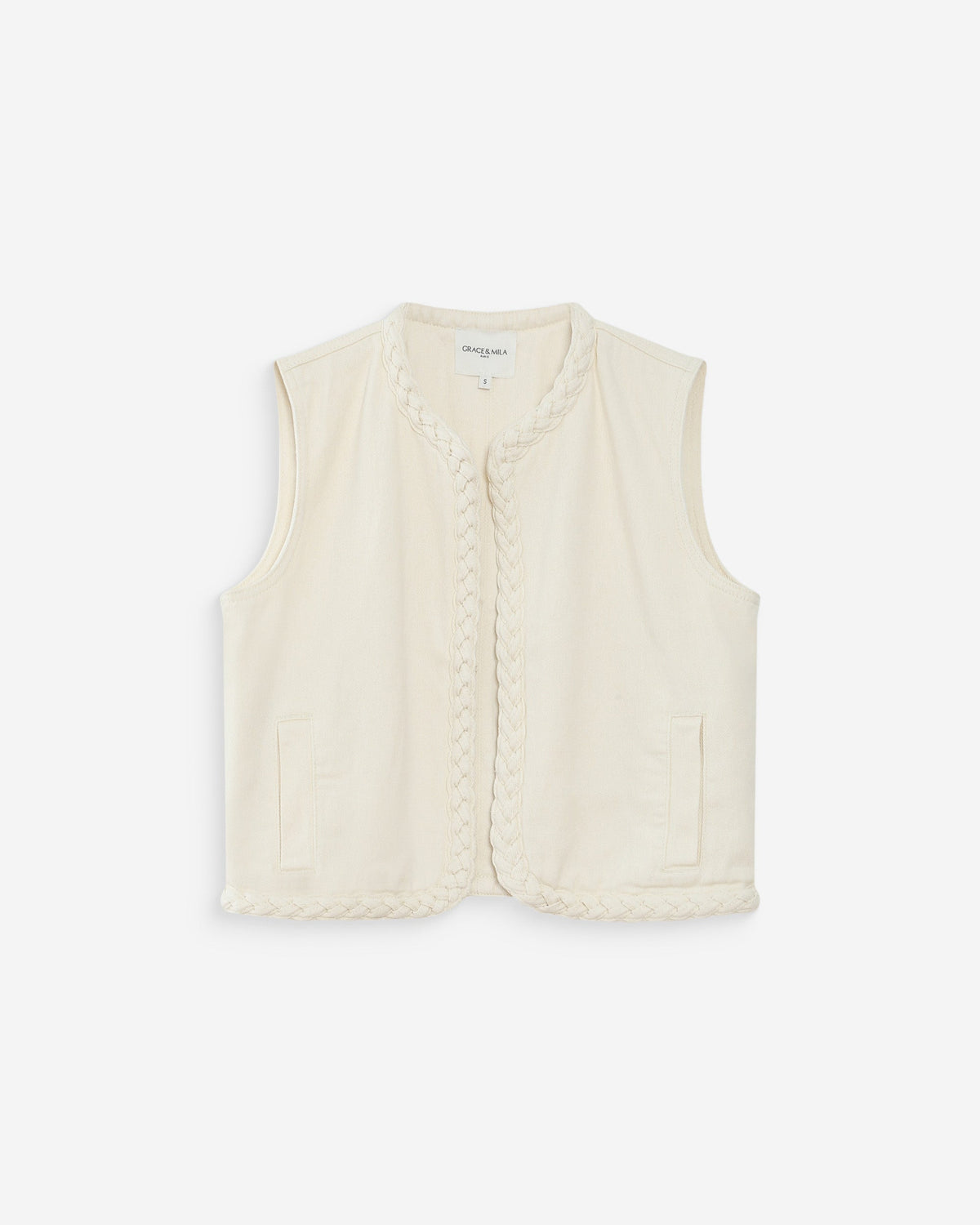 Veste sans manches en denim droite courte ecru Verona