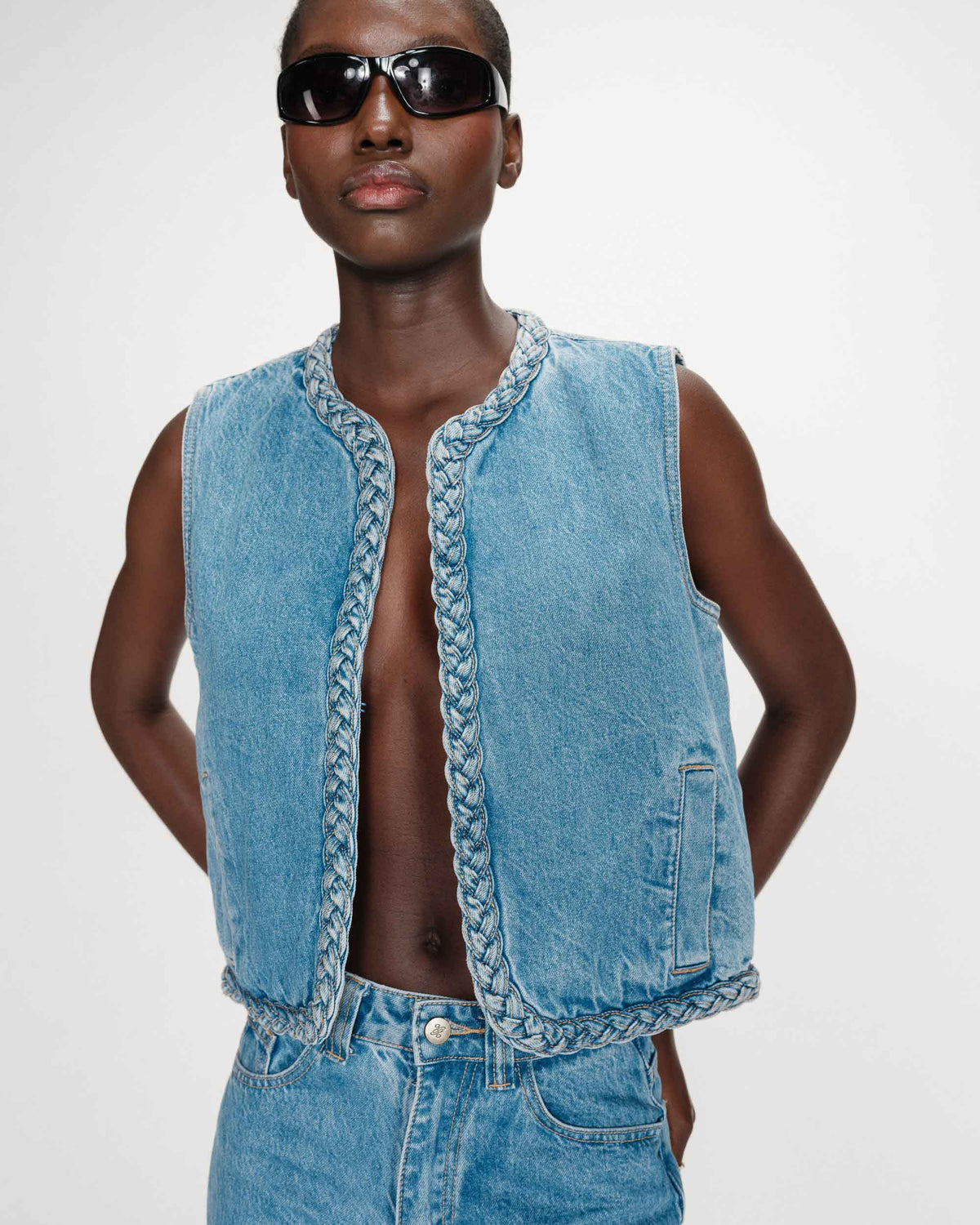 Veste sans manches en denim droite courte lightblue Verona