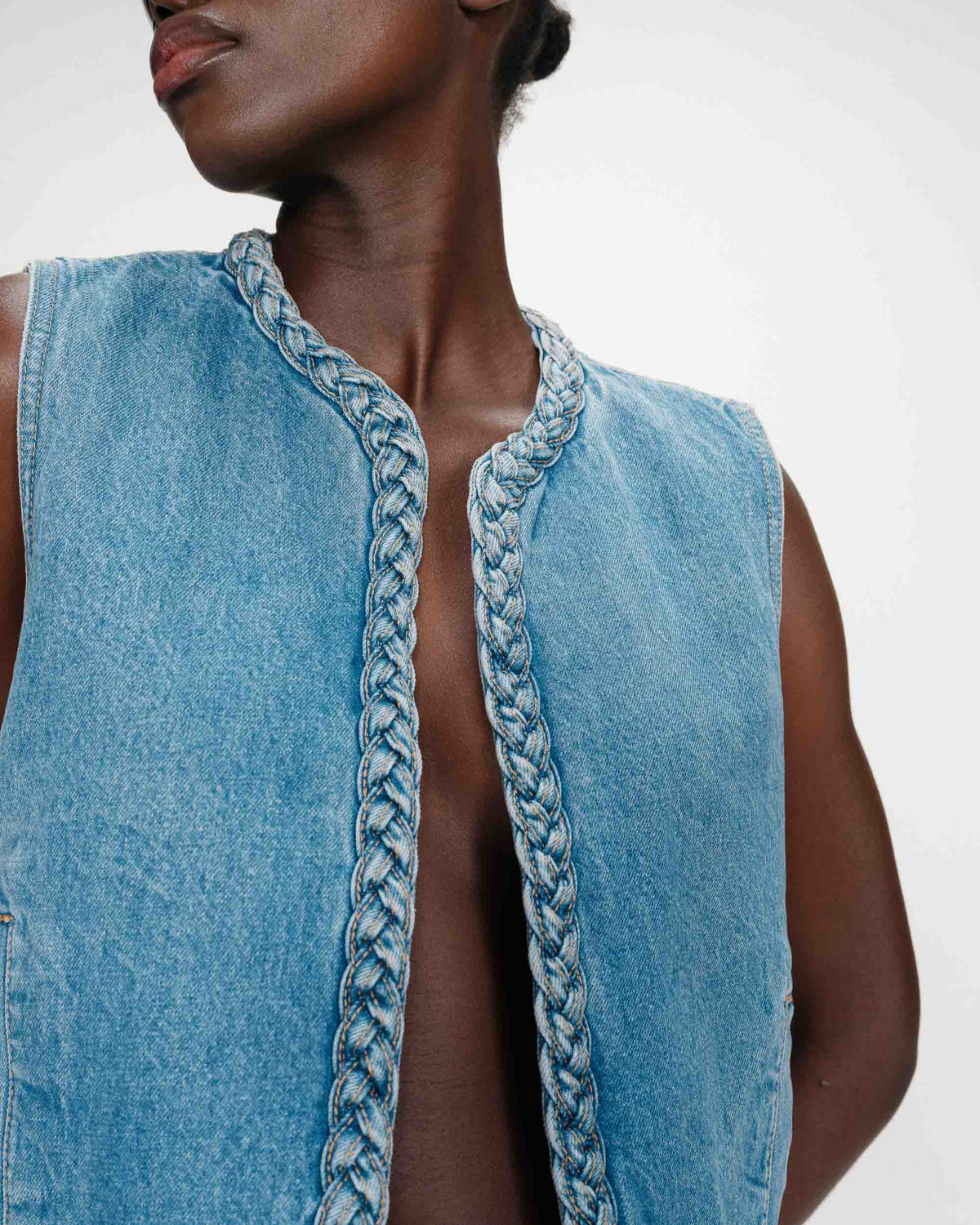 Veste sans manches en denim droite courte lightblue Verona