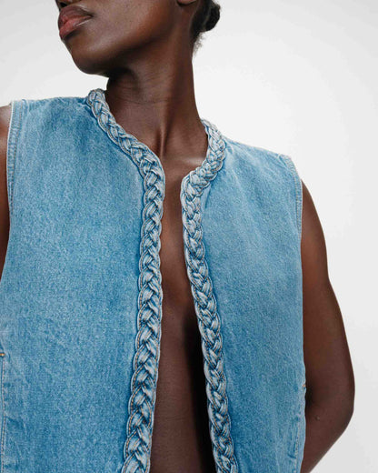 Veste sans manches en denim droite courte lightblue Verona