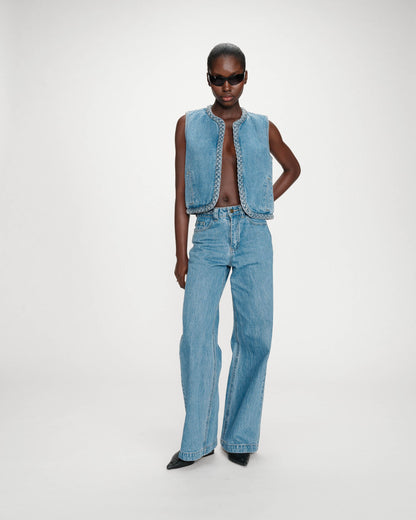 Veste sans manches en denim droite courte lightblue Verona