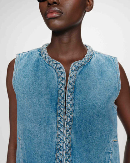 Veste sans manches en denim droite courte lightblue Verona