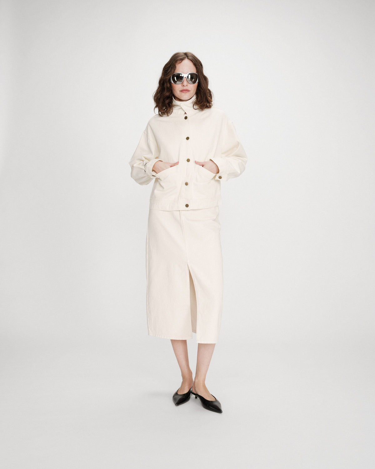 Veste en jean boxy manches longues ecru Vinnie