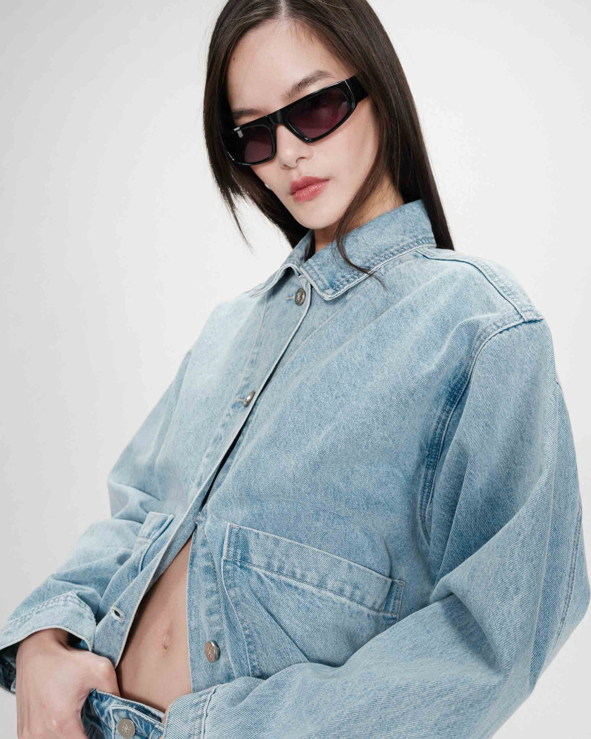 Veste en jean boxy manches longues skyblue Vinnie