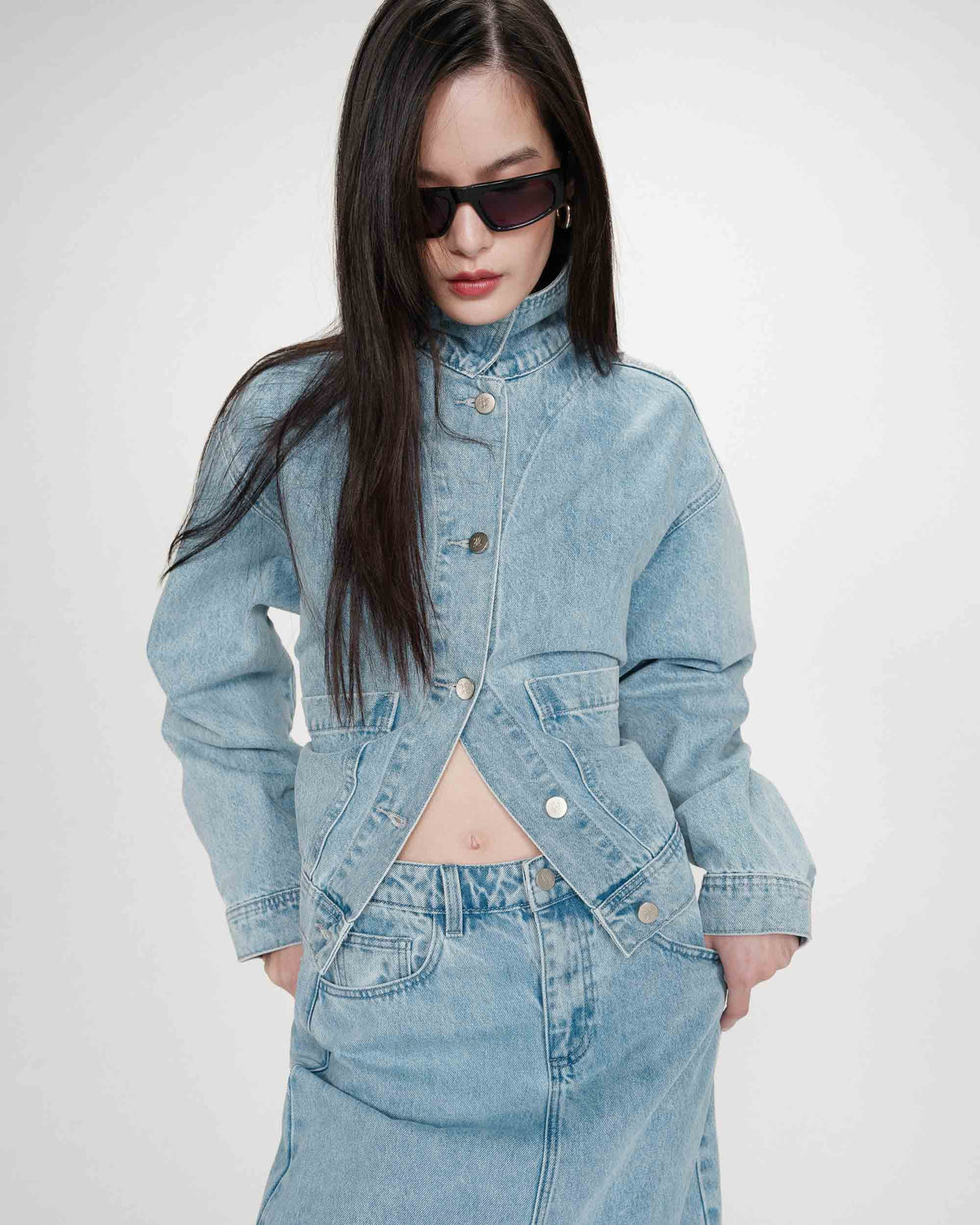 Veste en jean boxy manches longues skyblue Vinnie