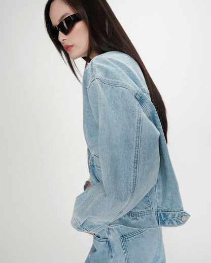 Veste en jean boxy manches longues skyblue Vinnie
