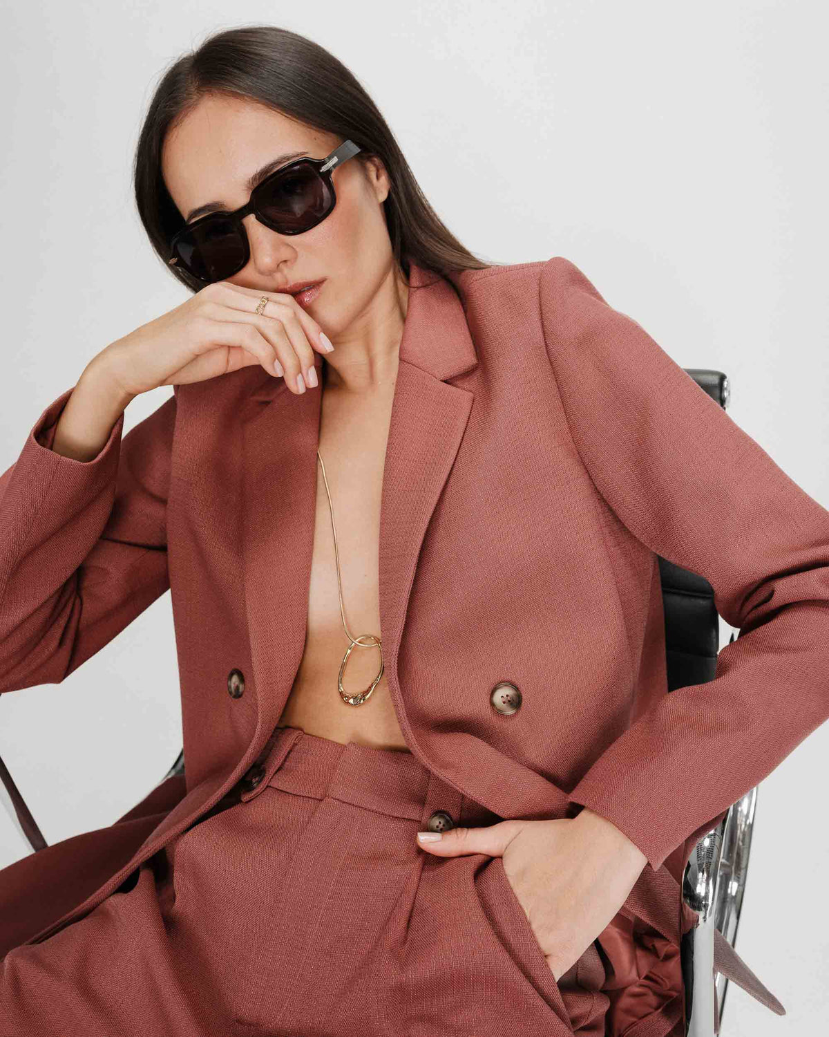 Veste tailleur à double boutonnage terracotta Parfaite