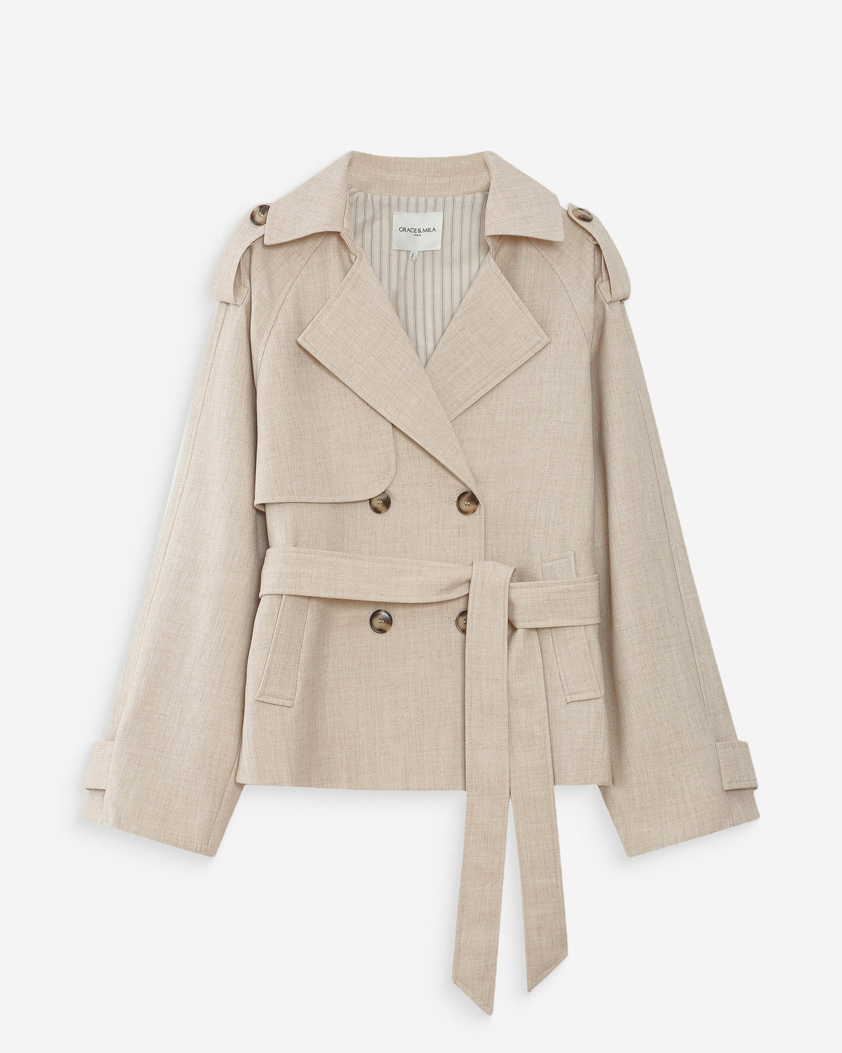 Trench-coat court ceinturé col à revers sable Vogue