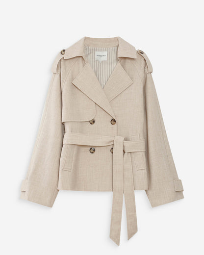 Trench-coat court ceinturé col à revers sable Vogue