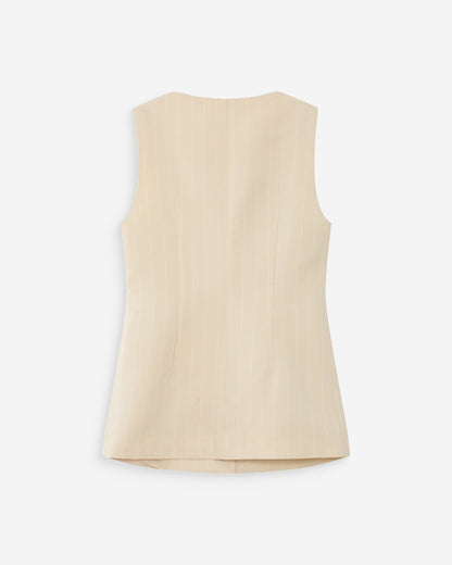 Gilet rayé en lin sans manches col carré boutonné vanille Vic