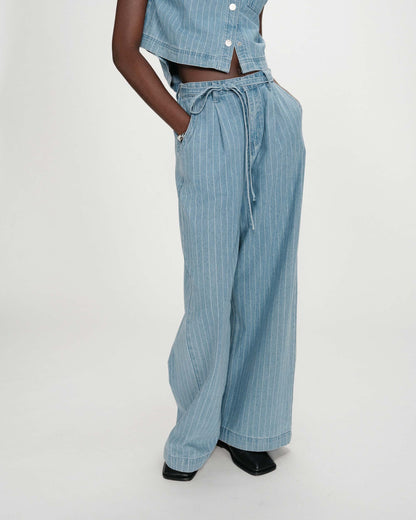 Jean oversize taille mi-haute stripedblue Pompon