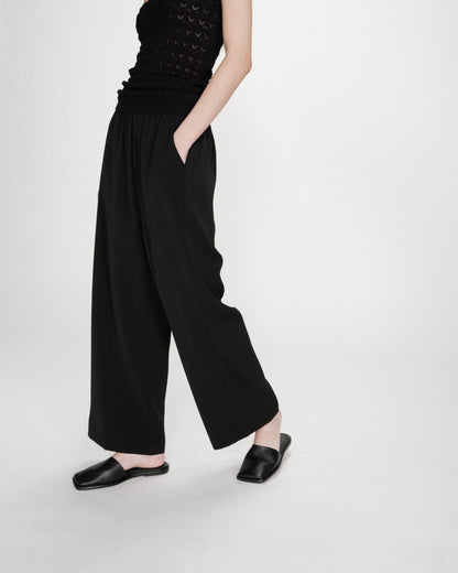 Pantalon fluide jambe large taille mi-haute noir Noblesse