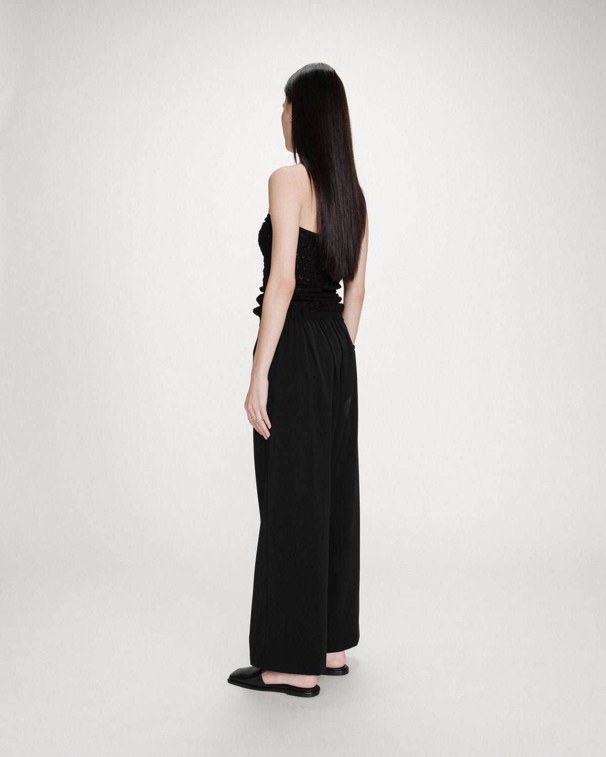 Pantalon fluide jambe large taille mi-haute noir Noblesse