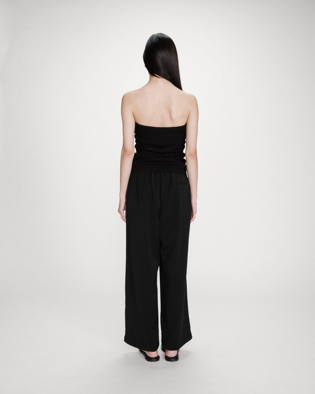 Pantalon fluide jambe large taille mi-haute noir Noblesse