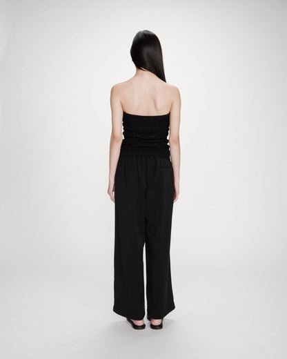 Pantalon fluide jambe large taille mi-haute noir Noblesse