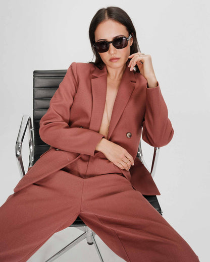 Pantalon tailleur droit taille mi-haute à plis terracotta Pierre