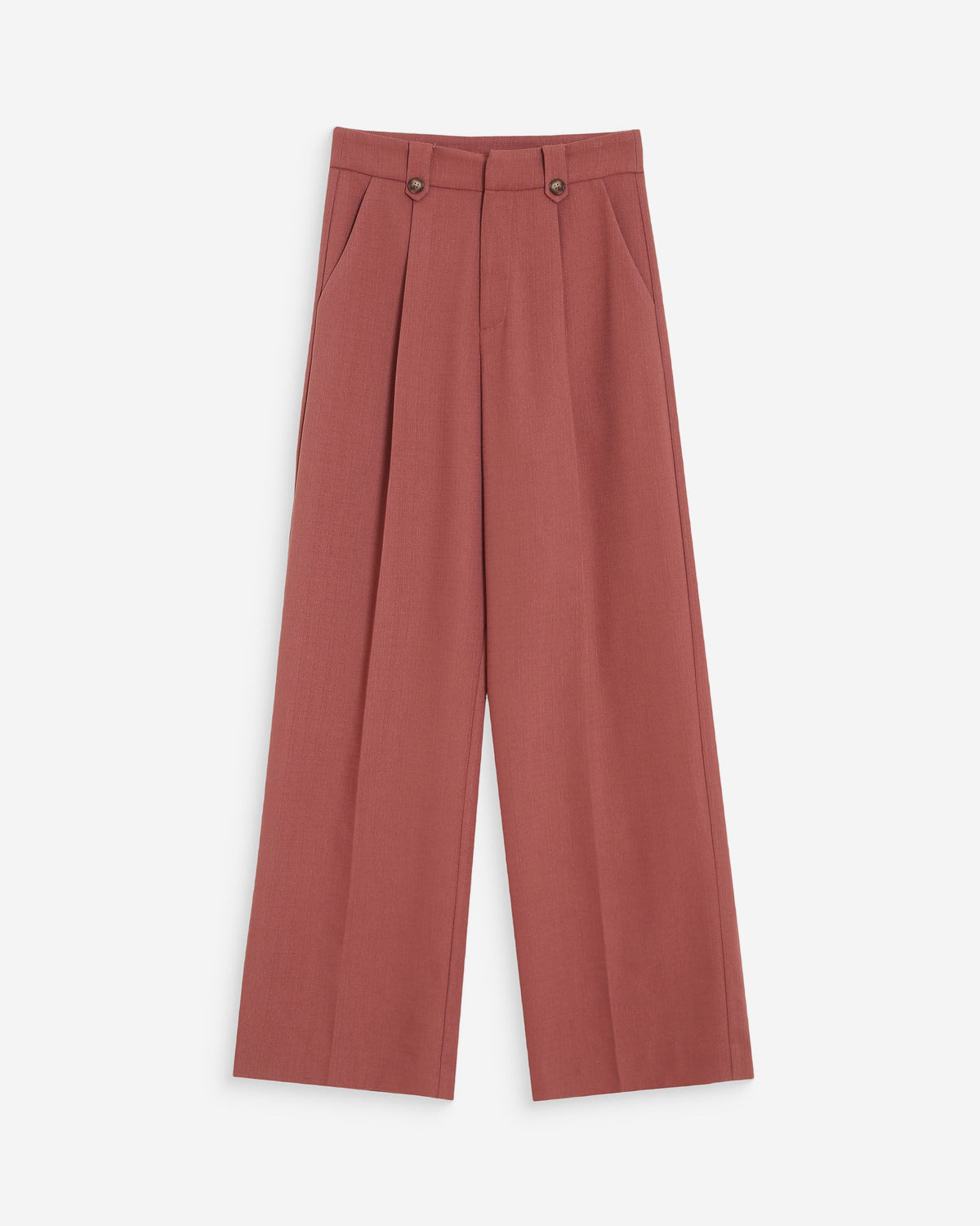 Pantalon tailleur droit taille mi-haute à plis terracotta Pierre