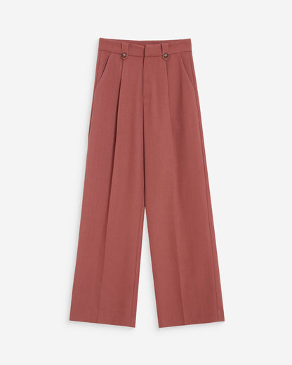 Pantalon tailleur droit taille mi-haute à plis terracotta Pierre
