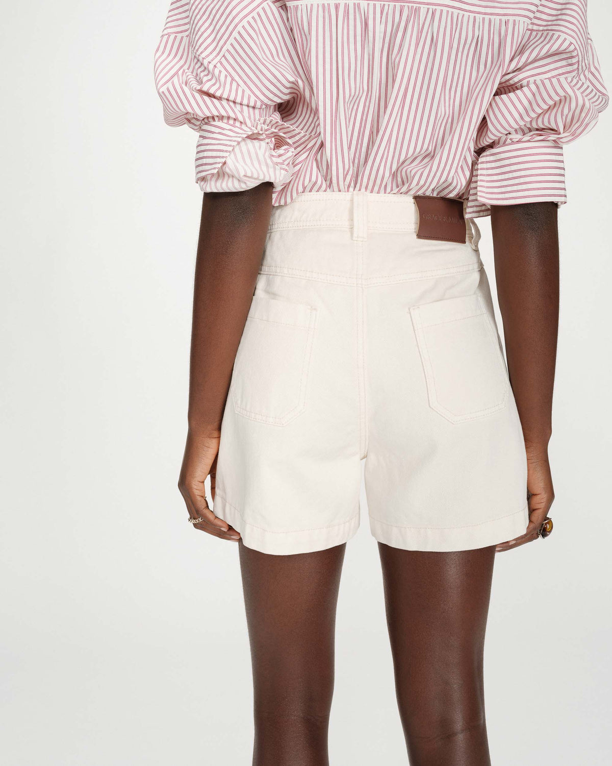 Short en jean taille haute droit ecru Verne