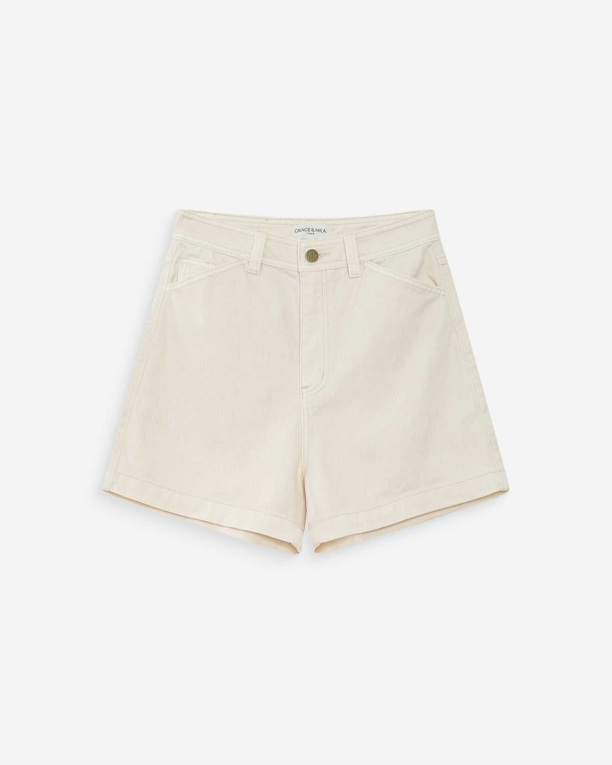 Short en jean taille haute droit ecru Verne